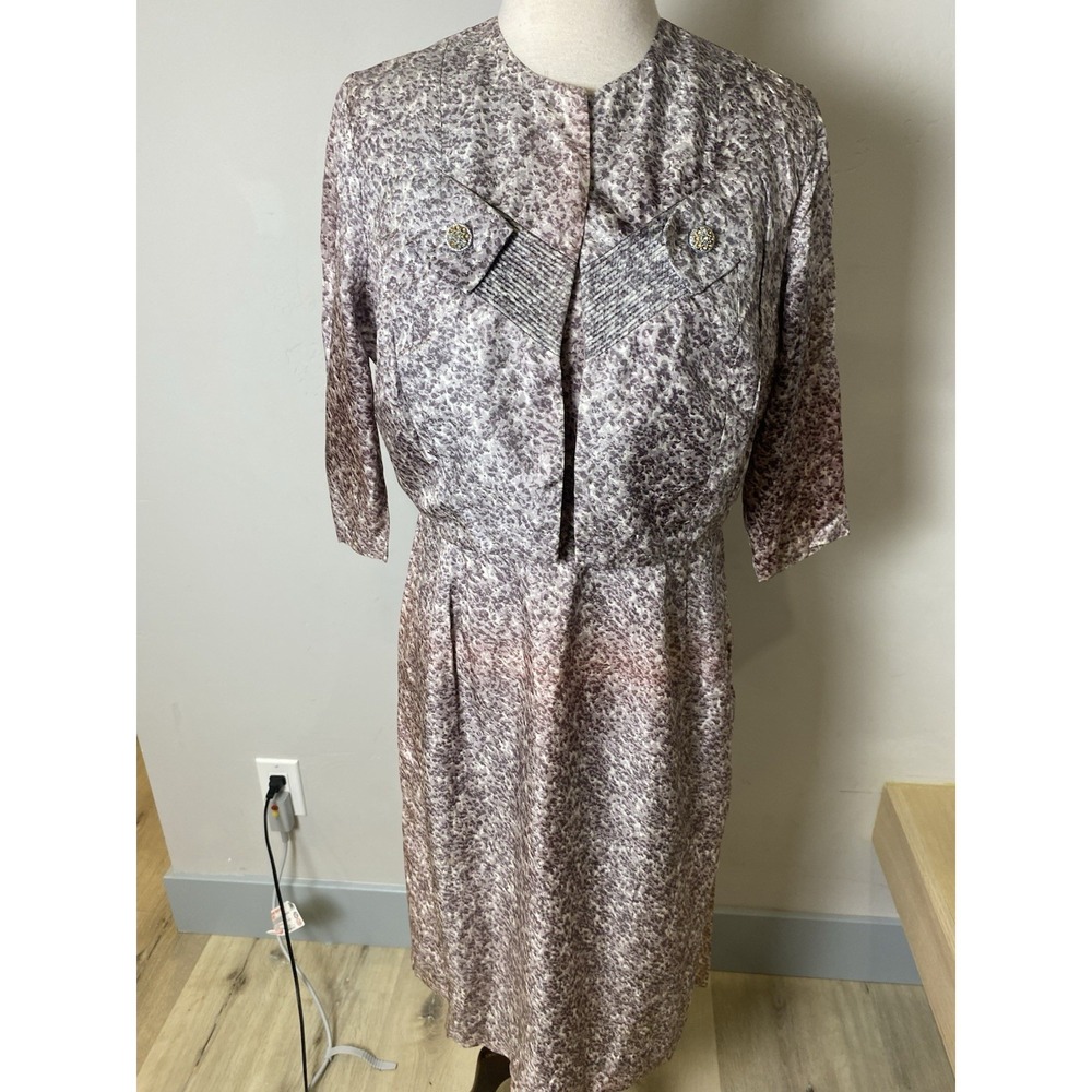 VTG 50's Mid Century Dress With Bolero Purple/grey Pattern Women's M L